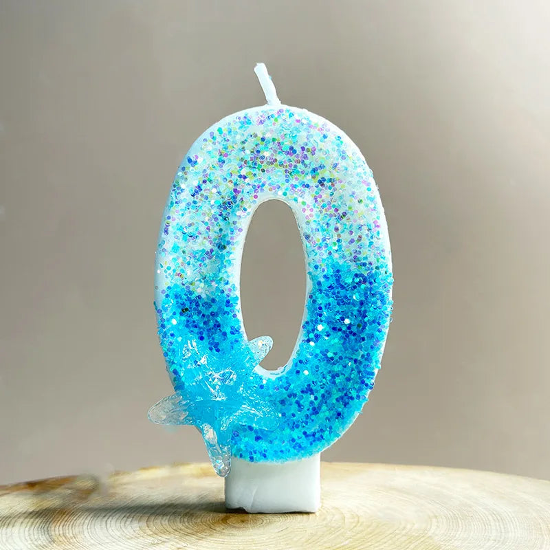 4x7.5cm Gradient Blue Starfish Digital Candle Cake 0-9 Birthday Candle Party Party Birthday Atmosphere Decoration