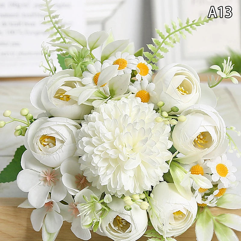 Artificial 1PC Flowers Wedding Home Bedroom Decoration Bridal Bouquet Garden Fake Silk Roses Hydrangeas Vase For Board Outdoors