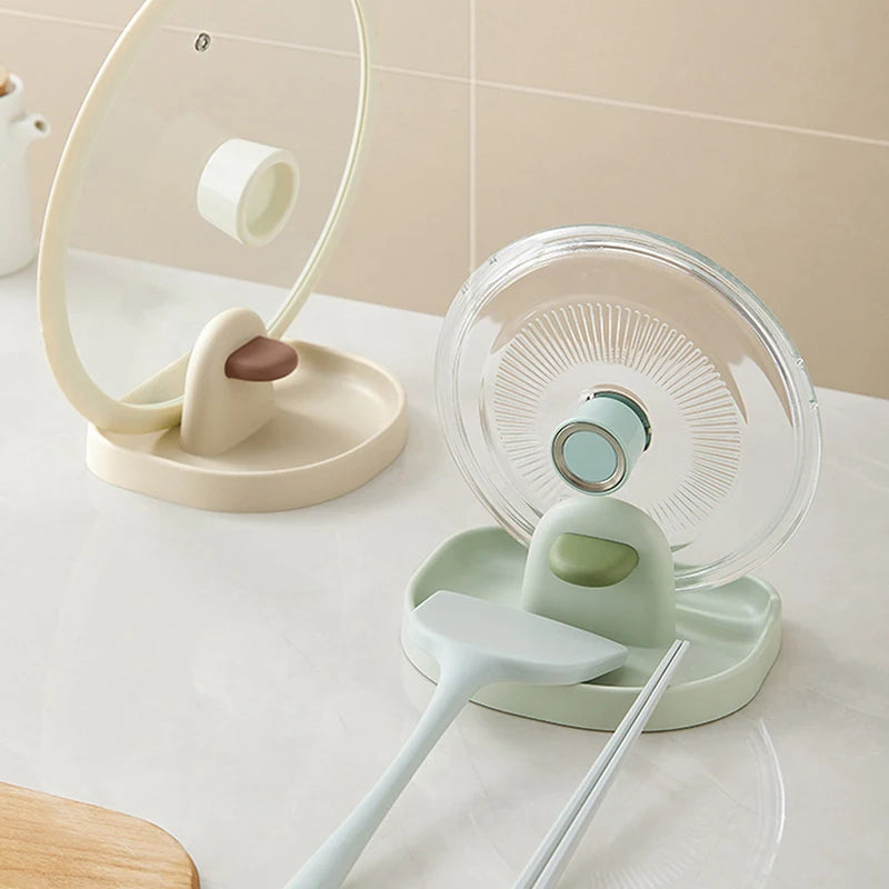 1pc Multifunctional Plastic Kitchen Countertop Storage Rack Household Soup Spoon Pot Cover Storage Rack