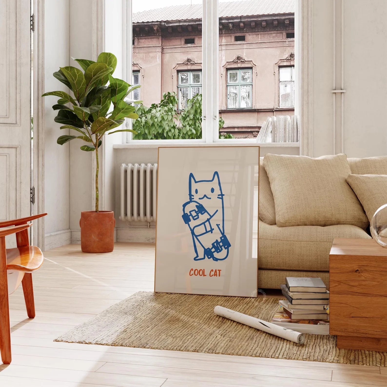 Cat Wall Art, Funny Skateboard Cat Poster, Digital Wall Art, Cat Lover Gifts, Funky Wall Art, Cute Kitten Illustration, Cool Dig