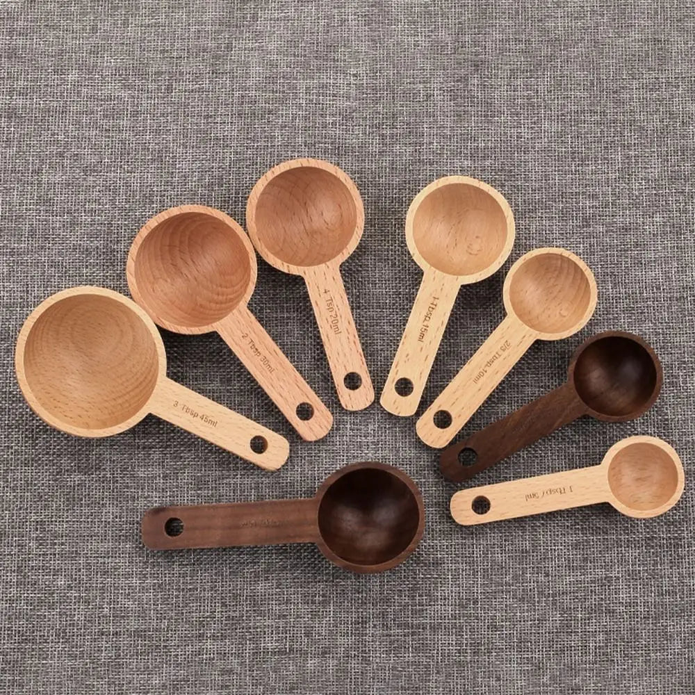 Tablespoon Measuring Spoon Walnut Wooden 7.5/10/15/30/45ml Beech Wooden Spoon Hangable Kitchen Measuring Tools Coffee Bean Spoon