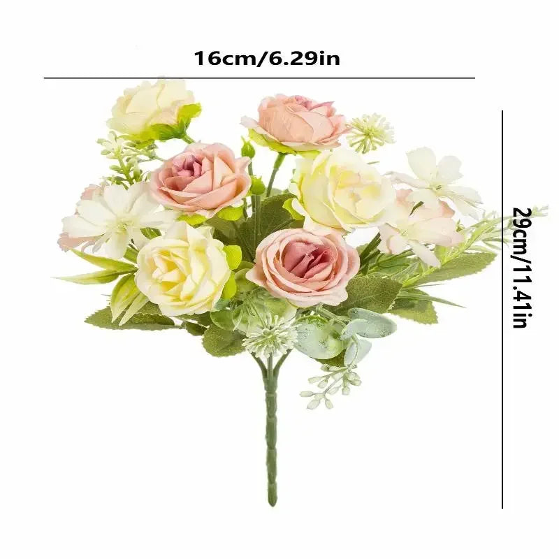 Artificial 1PC Flowers Wedding Home Bedroom Decoration Bridal Bouquet Garden Fake Silk Roses Hydrangeas Vase For Board Outdoors