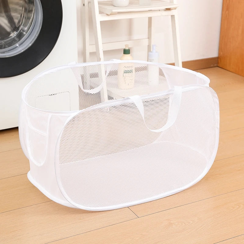 Large Capacity Laundry Basket Foldable Mesh Storage Bag For Dirty Clothes Organizer In Bathroom Washing Room Home Use