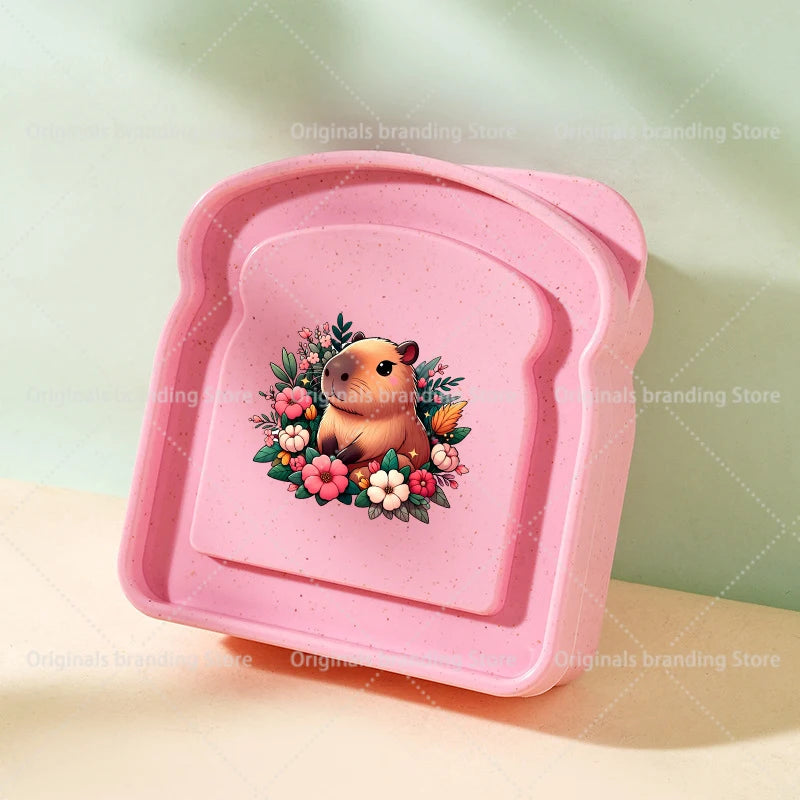 Capybara Portable Lunch Box Sandwich Silicone Toast Shaped Bento Box with Lid Office School Outdoor Lunch Food Container Gift
