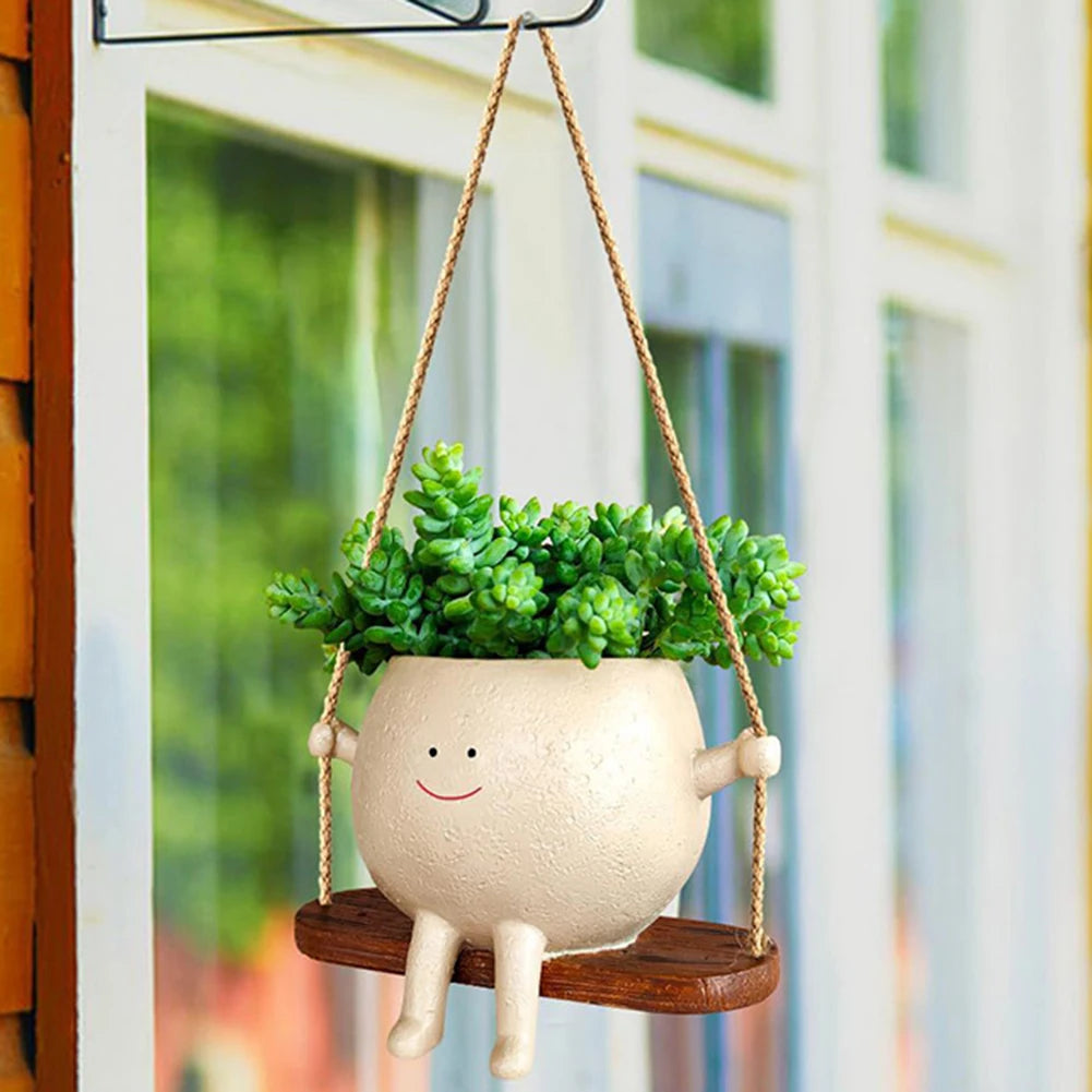 Plant Hanger Baskets Lovely Swing Face Planter Pot Succulent Flower Pots Balcony Wall Hanging Planter Decor Home Garden Supplies