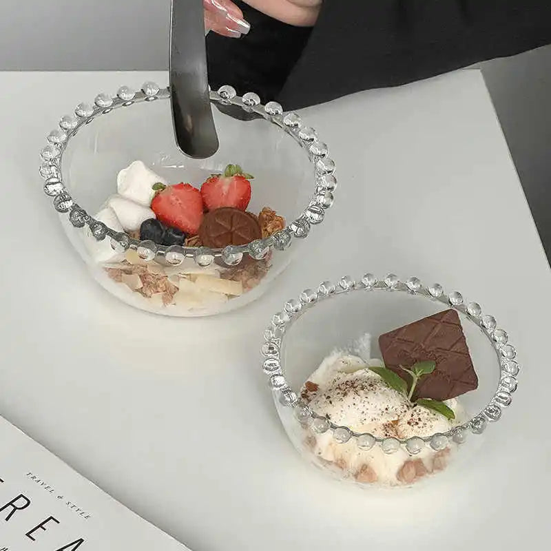 Beaded Edge Glass Bowl Dessert Ice Cream Bowls Home Fruit Salad Bowl Saucer Oatmeal Yogurt Bowl Tableware