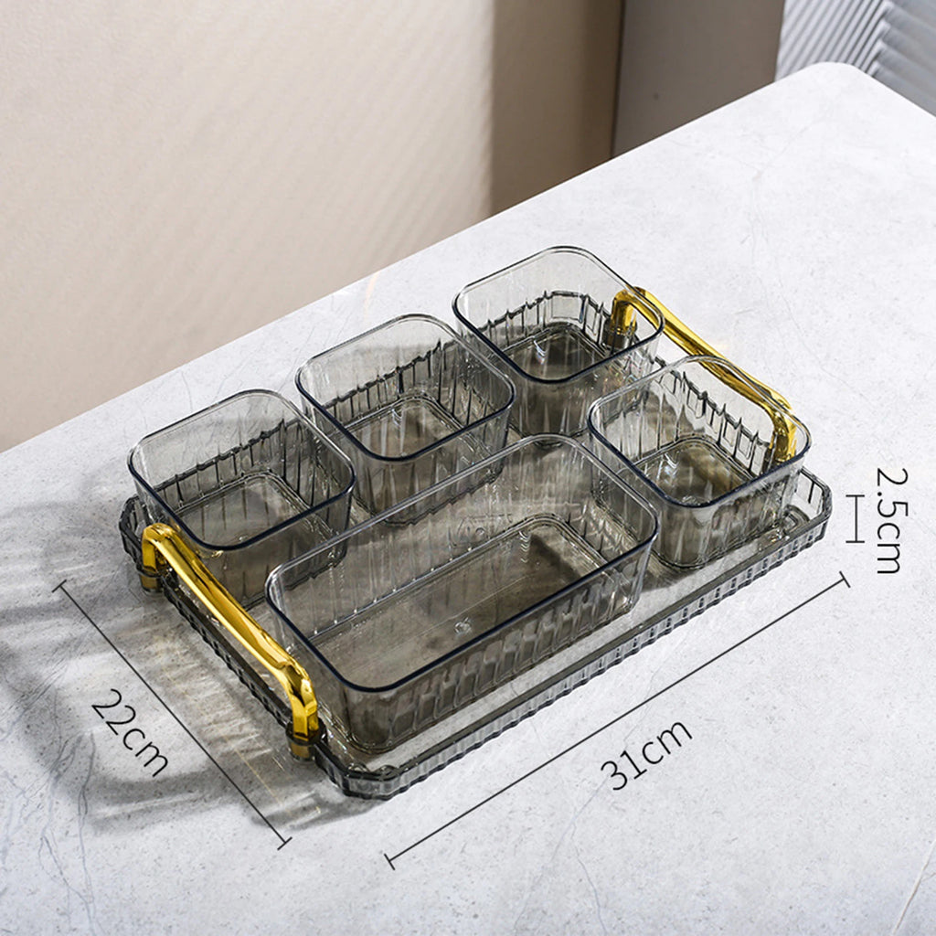 Platsic Caddy Serving Platter Condiment Tray Storage Container Dried Fruit Tray Fruit Snacks Serving Platter for Wedding Kitchen