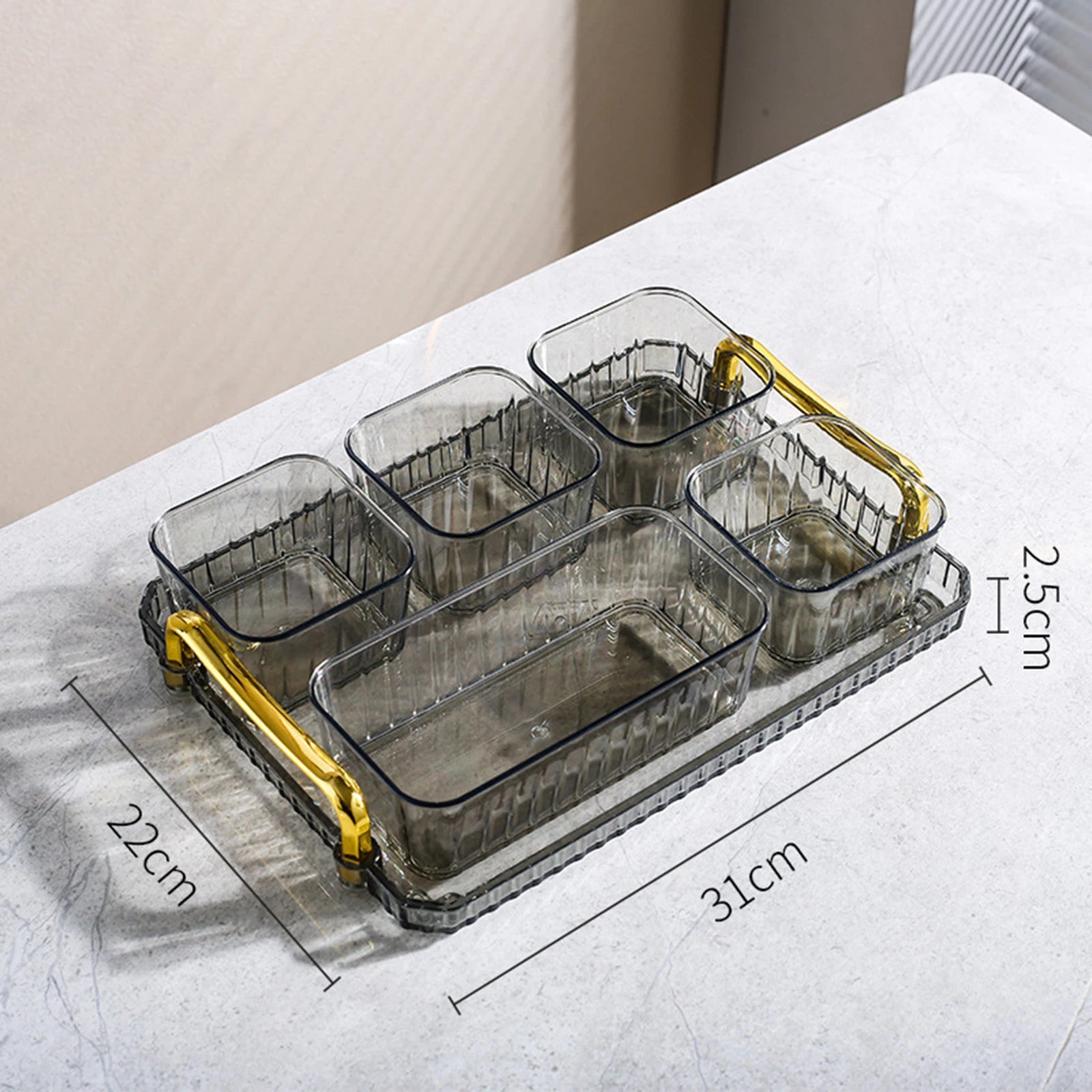 Platsic Caddy Serving Platter Condiment Tray Storage Container Dried Fruit Tray Fruit Snacks Serving Platter for Wedding Kitchen