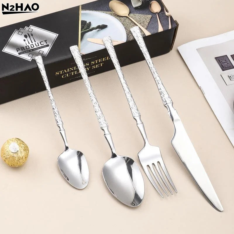 Tree Pattern Stainless Steel Knife, Fork And Spoon Western Tableware Fork And Spoon Suitable For Hotels And Western Restaurants