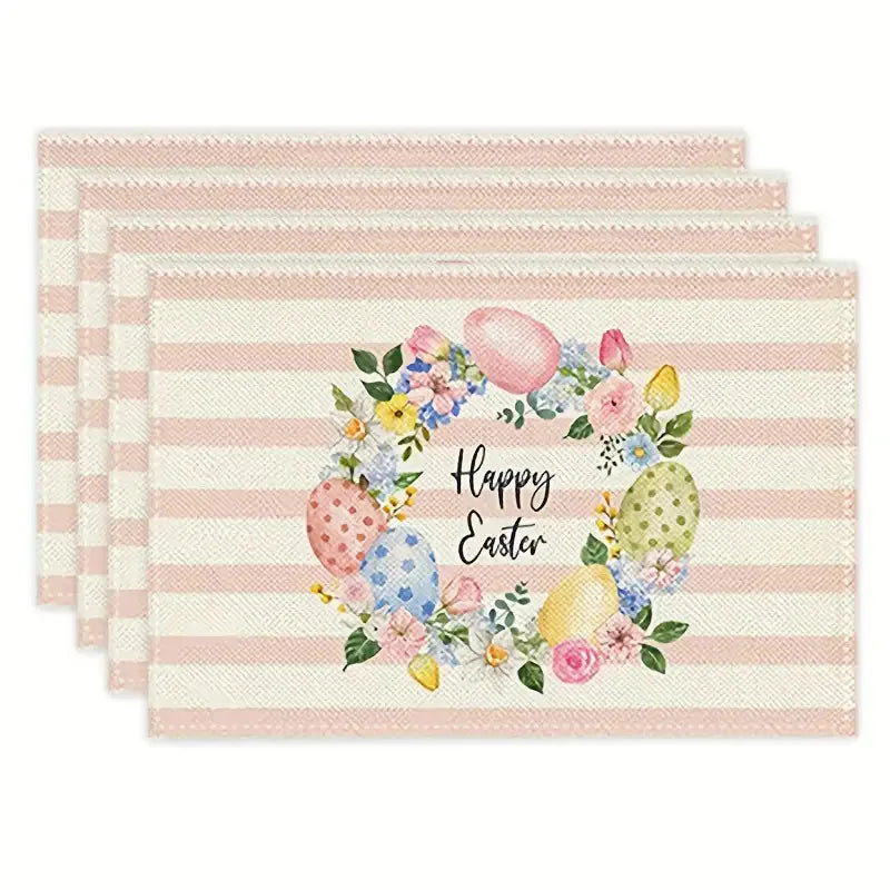 1Pc Easter Placemats Linen Rabbit Bunny Egg Dining Table Mats Placemat Spring Holiday Happy Easter Decoration for Home Kitchen