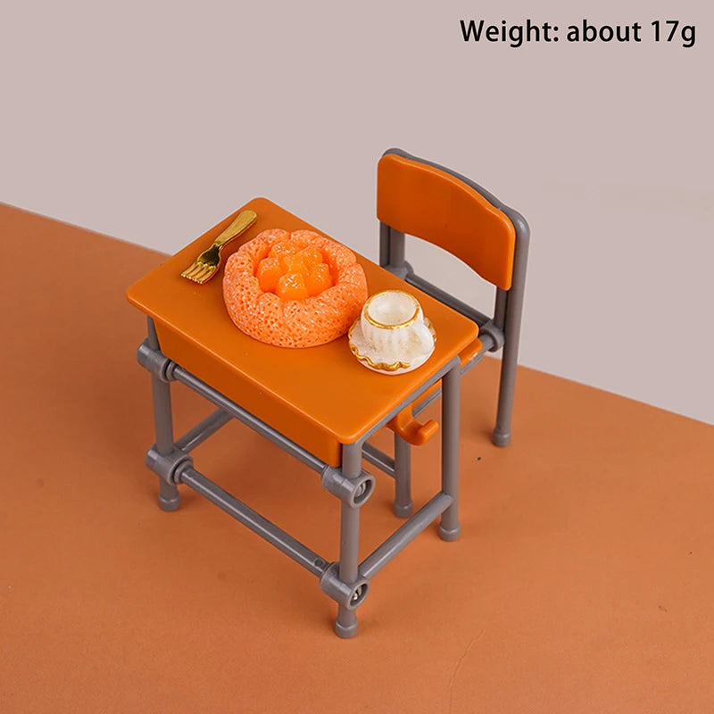 1 Set 1:12 Dollhouse Accessories Miniature Desks Chairs Model Classroom Decoration Toy Food Tableware Ornament