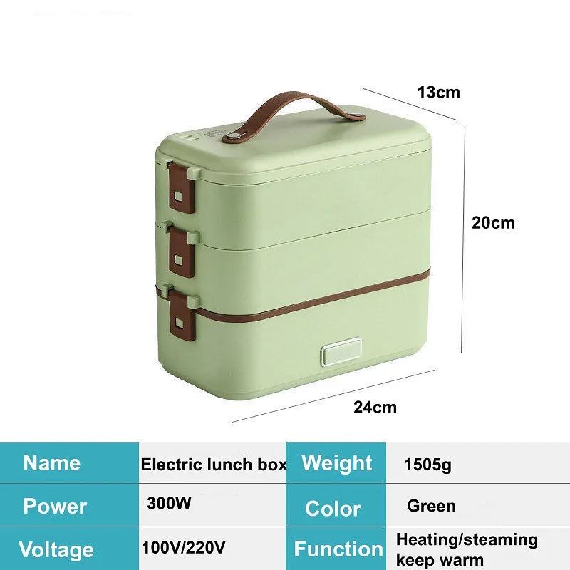 110V/220V Electric Lunch Box Office 304 Stainless Steel Quick Heating Bento Box Portable Fast Food Warmer Warming Pot 1.2L