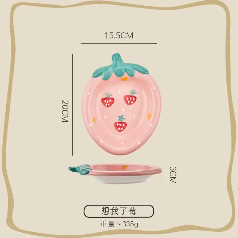 Cute Ceramic Fruit Dessert Plate, Cake  Ceramic Bowl , Snack Dim Sum Plate, Dinner Plate, Cartoon Strawberry Plate