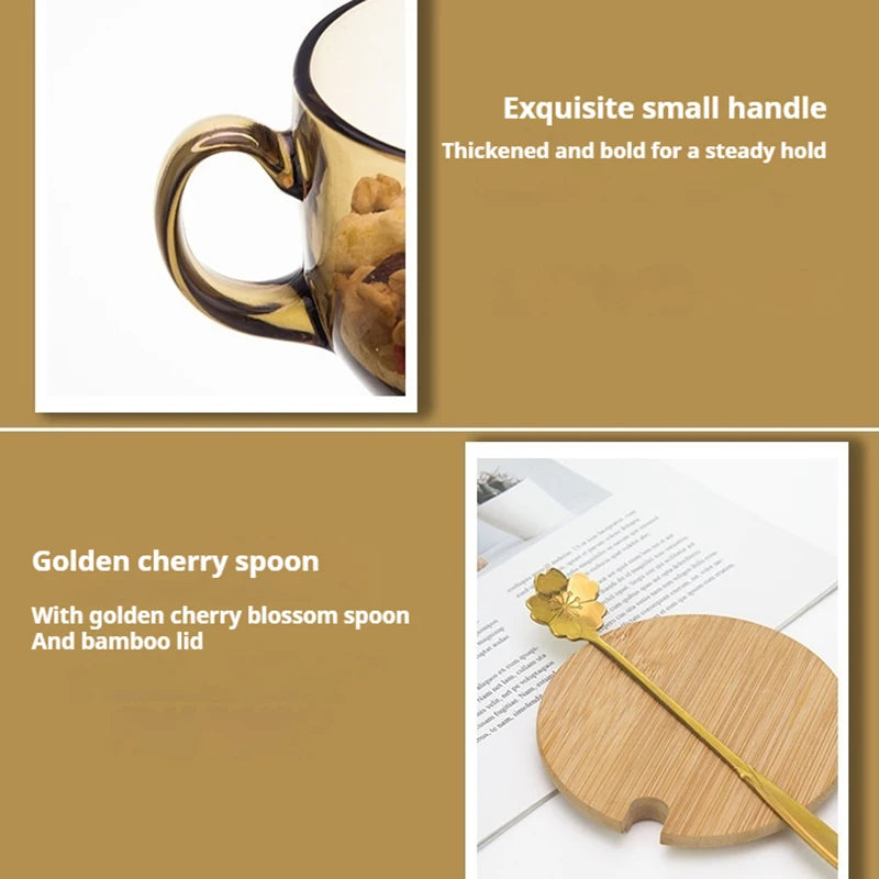 480ml Transparent Creative Glass Coffee Tea Mug Drinks Dessert Breakfast Milk Cup Glass Mugs Handle Drinkware With Cup Lid Spoon