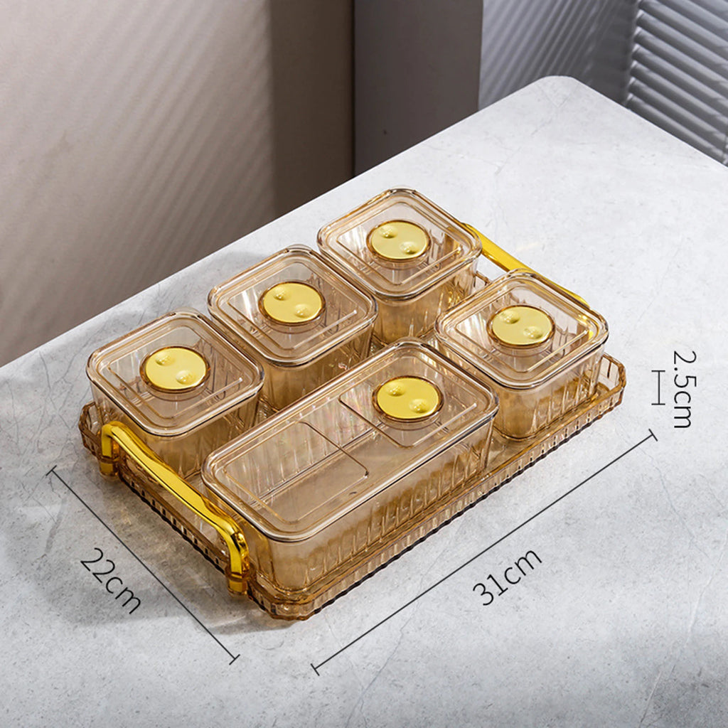 Platsic Caddy Serving Platter Condiment Tray Storage Container Dried Fruit Tray Fruit Snacks Serving Platter for Wedding Kitchen