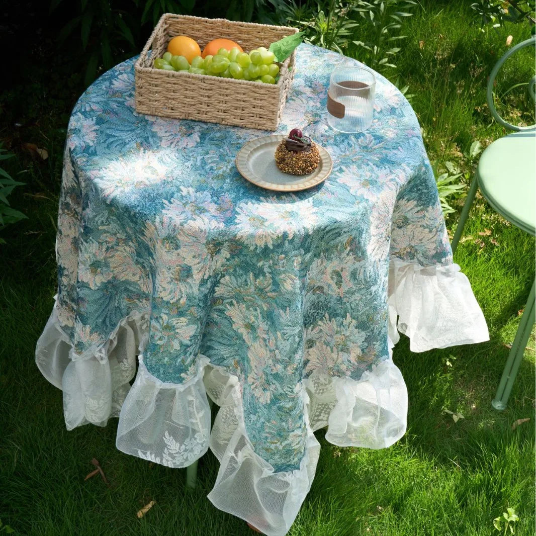 Floral Tablecloth with Lace Trim Flower Jacquard Rectangular Dinner Table Cover,for Kitchen Dinning Tabletop,Home Parties Decor