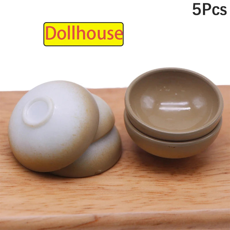 5Pcs 1:12 Dollhouse Miniature Fruit Bowl Salad Bowl Soup Plate Mini Cutlery Kitchen Tableware Decor Toy Doll House Accessories