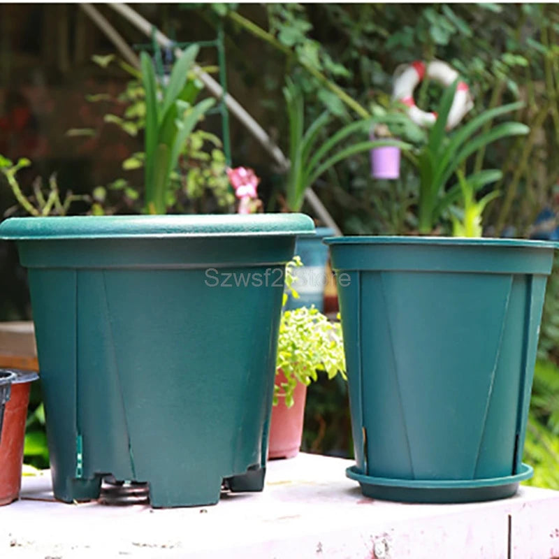 5/10pcs Green Plastic Plant Flower Pot Trays - Cute Garden Planter Tools for Growing Herbs, Succulents, and Nursery Plants E2