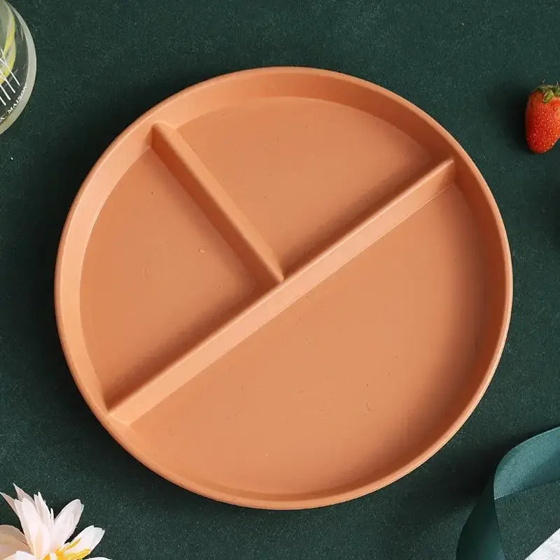 1pc Adult Weight Control Dinner Plate For Restaurant, 8 Colors, 3 Grids Round Plastic Individual Plate, Reusable Healthy Diet An
